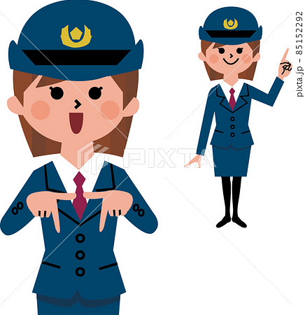 指を差す女性警察官のイラスト素材