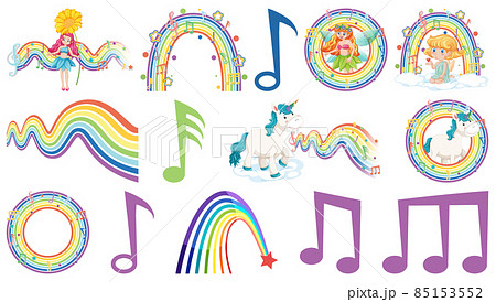 Set of fantasy fairies and cupids with rainbow elements 85153552