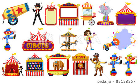 Set of circus characters and amusement park elements Set of circus characters and amusement park elements 85153557