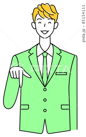 笑顔で下の方向を指で指しているスーツ姿の可愛い男性 ビジネスパーソン イラスト ベクター 笑顔で下の方向を指で指しているスーツ姿の可愛い男性 ビジネスパーソン イラスト ベクター 85154111