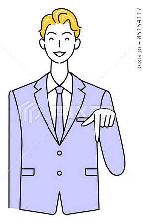 笑顔で下の方向を指で指しているスーツ姿の可愛い男性 ビジネスパーソン イラスト ベクター 笑顔で下の方向を指で指しているスーツ姿の可愛い男性 ビジネスパーソン イラスト ベクター 85154117