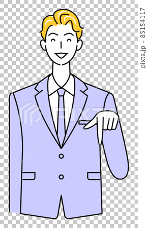 笑顔で下の方向を指で指しているスーツ姿の可愛い男性 ビジネスパーソン イラスト ベクター 笑顔で下の方向を指で指しているスーツ姿の可愛い男性 ビジネスパーソン イラスト ベクター 85154117