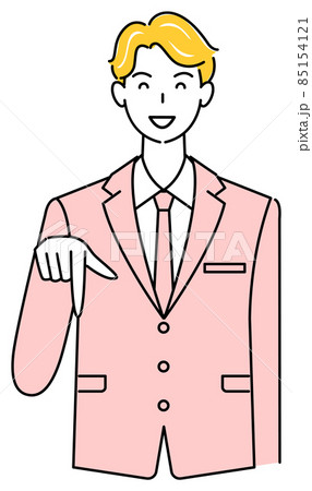 笑顔で下の方向を指で指しているスーツ姿の可愛い男性 ビジネスパーソン イラスト ベクター 笑顔で下の方向を指で指しているスーツ姿の可愛い男性 ビジネスパーソン イラスト ベクター 85154121