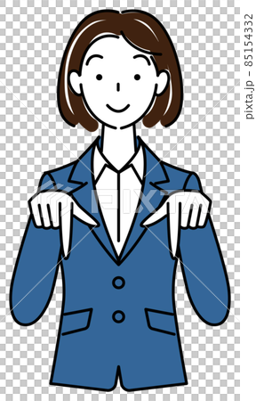 笑顔で下の方向を指で指しているスーツ姿の可愛い女性 ビジネスパーソン イラスト ベクター 笑顔で下の方向を指で指しているスーツ姿の可愛い女性 ビジネスパーソン イラスト ベクター 85154332