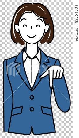 笑顔で下の方向を指で指しているスーツ姿の可愛い女性 ビジネスパーソン イラスト ベクター 笑顔で下の方向を指で指しているスーツ姿の可愛い女性 ビジネスパーソン イラスト ベクター 85154333