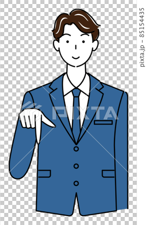 笑顔で下の方向を指で指しているスーツ姿の可愛い男性 ビジネスパーソン イラスト ベクター 笑顔で下の方向を指で指しているスーツ姿の可愛い男性 ビジネスパーソン イラスト ベクター 85154435