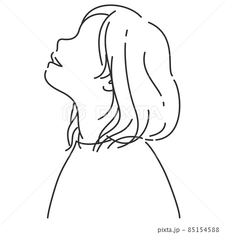 目の無い女性の横顔 2 上半身 線画 モノクロのイラスト素材