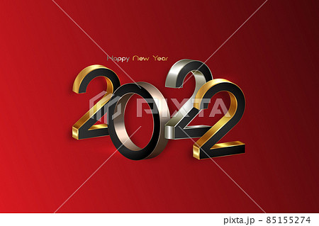 2022 golden, bronze and silver bold letters. New Year 3D logo for Holiday greeting card. Vector illustration isolated on red background, eve fashion luxury template 85155274