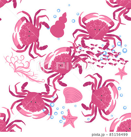 Crab marine life, fish, animals bright seamless pattern. sea travel, snorkeling with animals, tropical fish Crab marine life, fish, animals bright seamless pattern. sea travel, snorkeling with animals, tropical fish 85156499