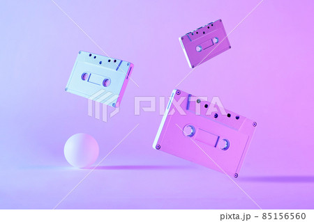 Artistic still life of floating audio cassettes Artistic still life of floating audio cassettes 85156560