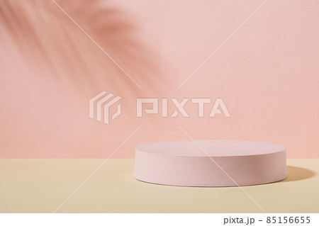 Pink disk stand against a wall with palm tree shadow Pink disk stand against a wall with palm tree shadow 85156655