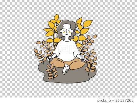 瞑想し自然と同化する女性 マインドフルネスのコンセプトアート ゆるい線画の人物イラスト 瞑想し自然と同化する女性 マインドフルネスのコンセプトアート ゆるい線画の人物イラスト 85157263