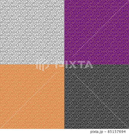 Set of seamless patterns with net of triangular labyrinths. Ornament for decoration and printing on fabric. Design element. Vector 85157694
