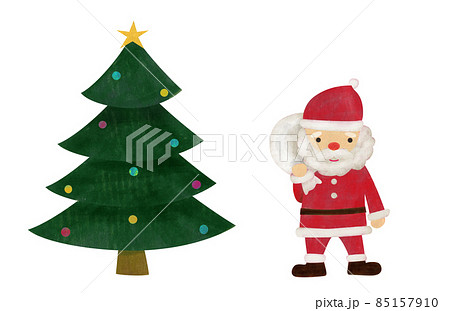 クリスマス オーナメント サンタクロースとクリスマスツリーのイラスト