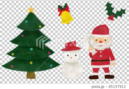 クリスマス オーナメント サンタクロースとクリスマスツリーと雪だるま 85157911