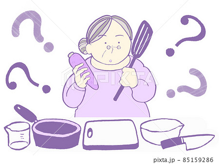 認知症　遂行機能障害　料理の仕方が分からなくなった高齢女性　シンプル 85159286