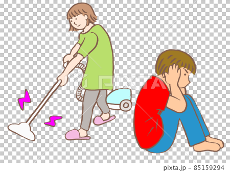 Developmental disability, hyperesthesia, a boy who closes his ears to the sound of a vacuum cleaner 85159294