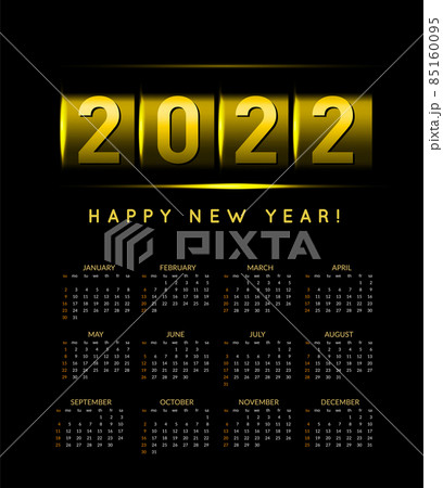 Calendar for 2022 with a golden countdown. Vector illustration on black 85160095