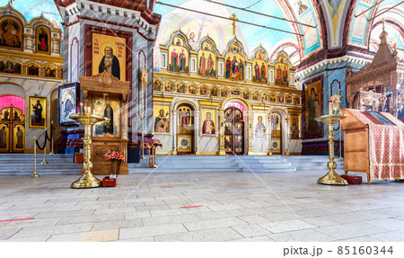 Interior of the Orthodox Cathedral of the Beheading of John the Baptist in Zaraysk, Russia 85160344