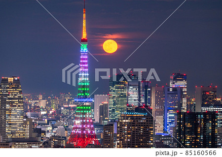 《東京都》東京都市夜景・満月の夜 《東京都》東京都市夜景・満月の夜 85160566