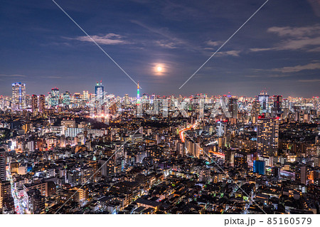 《東京都》東京都市夜景・満月の夜 《東京都》東京都市夜景・満月の夜 85160579
