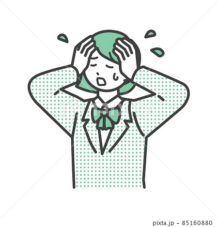頭を抱えて悩む学生の女の子のイラスト素材のイラスト素材