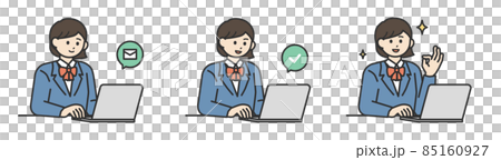 Illustration material set of student girls to register by operating a PC Illustration material set of student girls to register by operating a PC 85160927