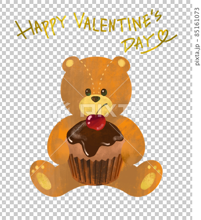 Illustration of a bear holding a cupcake Valentine 85161073