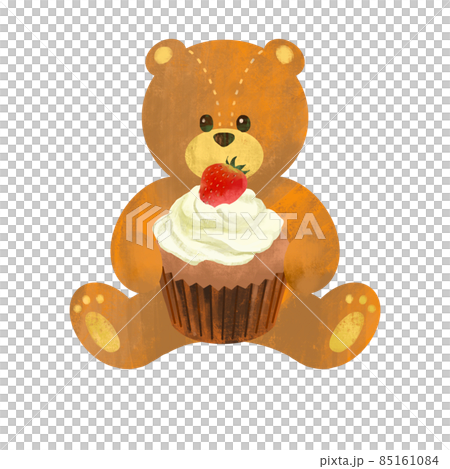 Illustration of a bear holding a cupcake 85161084