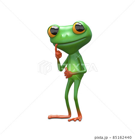 3D Illustration of a Green Frog with Pointing Finger in Mouth 3D Illustration of a Green Frog with Pointing Finger in Mouth 85162440