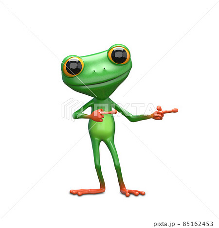 3D Illustration Green Frog Indicates Direction 85162453