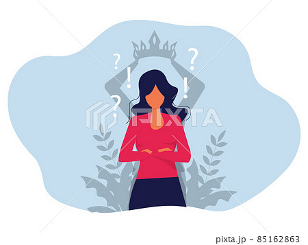 Businessman dream empower woman with crown shadow queen. Professional achievements, goal achievement. Flat vector illustration. 85162863