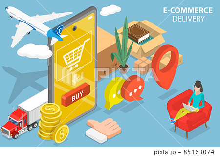 3D Isometric Flat Vector Conceptual Illustration of Ecommerce Delivery. 85163074