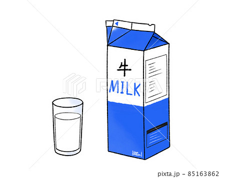 牛乳パックと牛乳のイラスト素材