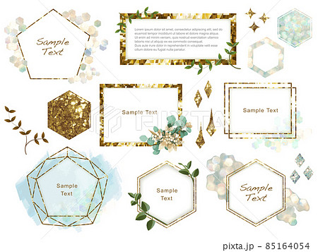 キラキララメゴールドグリッター背景フレーム枠素材 85164054