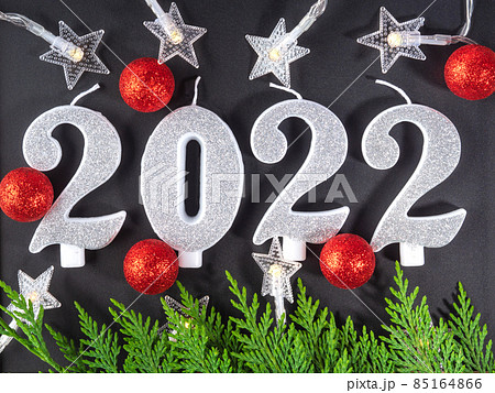 New year 2022 numbers on blackboard with star shape lights 85164866