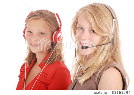 Beautiful customer service operator student girl with headset 85165294