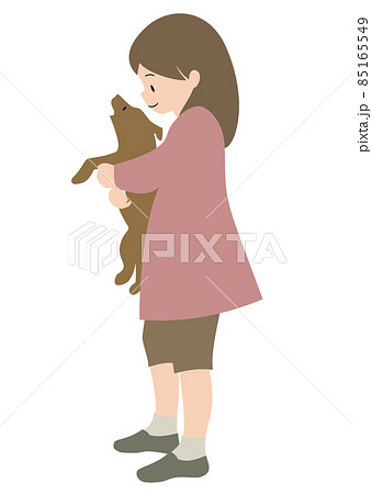 イラスト素材 犬を抱える女の子のイラスト素材
