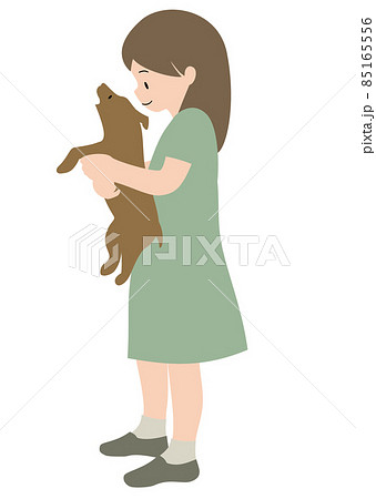 イラスト素材 犬を抱える女の子のイラスト素材