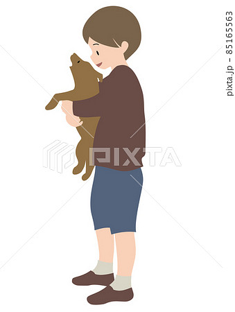 イラスト素材 犬を抱える男の子のイラスト素材