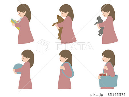 様々な生活シチュエーションの 女の子の上半身イラストセットのイラスト素材