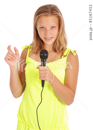 Beautiful teenage girl with microphone 85167452