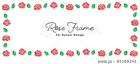 薔薇の花のイラストを装飾したバナーサイズのデザインテンプレートのイラスト素材
