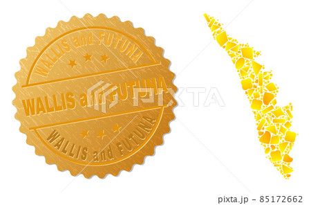 Kerala State Map Mosaic of Gold Parts and Textured Wallis and Futuna Seal Stamp 85172662