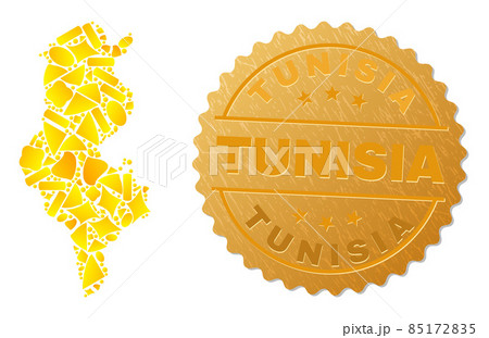 Tunisia Map Mosaic of Golden and Metal Tunisia Seal Tunisia Map Mosaic of Golden and Metal Tunisia Seal 85172835