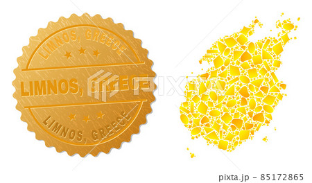 Paros Island Map Mosaic of Golden Parts and Metallic Limnos, Greece Seal Stamp Paros Island Map Mosaic of Golden Parts and Metallic Limnos, Greece Seal Stamp 85172865