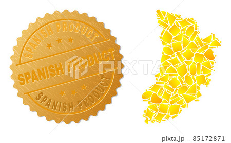 Lleida Province Map Mosaic of Gold Parts and Metallic Spanish Product Seal Stamp 85172871