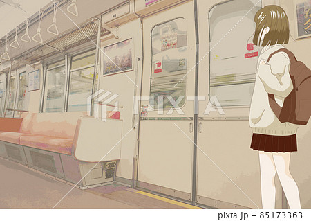 電車に乗る少女のイラスト素材