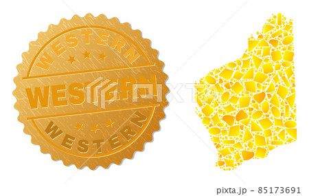 Western Australia Map Collage of Gold Particles and Metal Western Seal Stamp 85173691