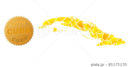 Cuba Map Collage of Gold Spots and Metal Cuba Seal 85175170